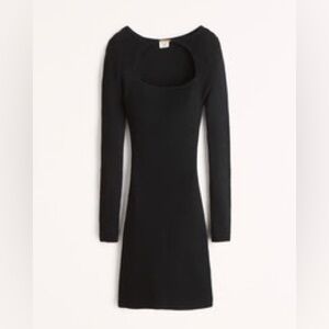 Elegant Black Knee-Length Sleeve Sweater Dress